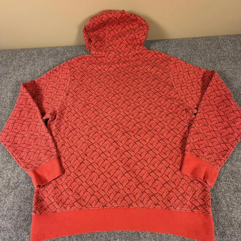 Nike Mens Red All Over Logo‎ Pattern Fleece Hoodie Sweatshirt Large #912